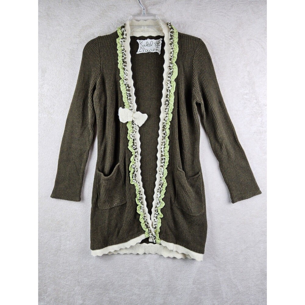 Anthropologie Field Flower Open Front Ruffle Cardigan Sweater Size S